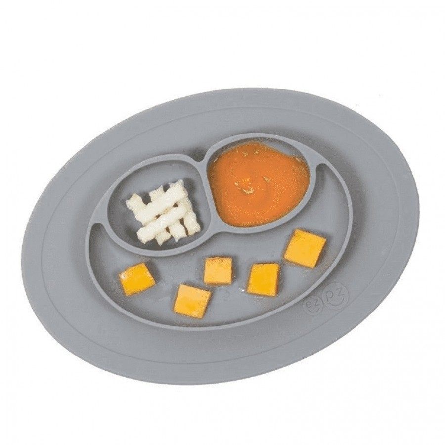 EZPZ Silikonowy talerzyk z podkładką mały 2w1 Mini Mat szary - Esy Floresy 