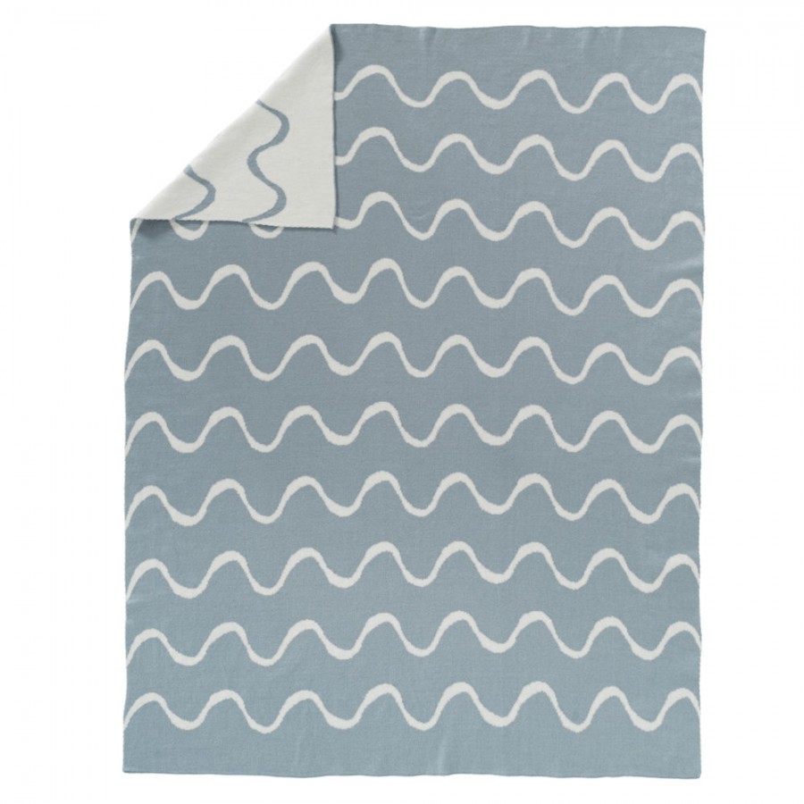 Fresk - Letni tkany kocyk z bawełny organicznej 80 x 100 cm Fale - Esy Floresy 