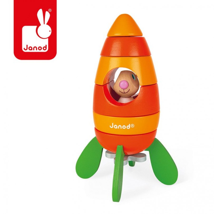 Janod - Rakieta drewniana magnetyczna marchewka z Królikiem - Esy Floresy 