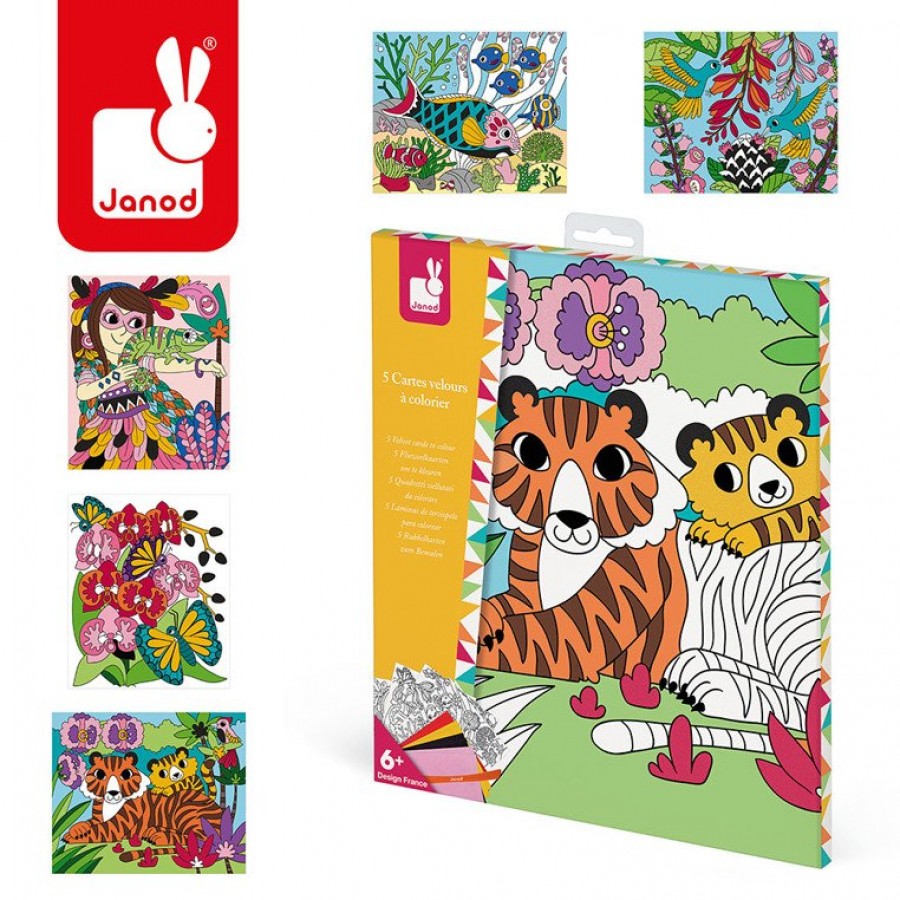 Janod - Zestaw kreatywny Aksamitne karty Tropikalna dżungla - Esy Floresy 