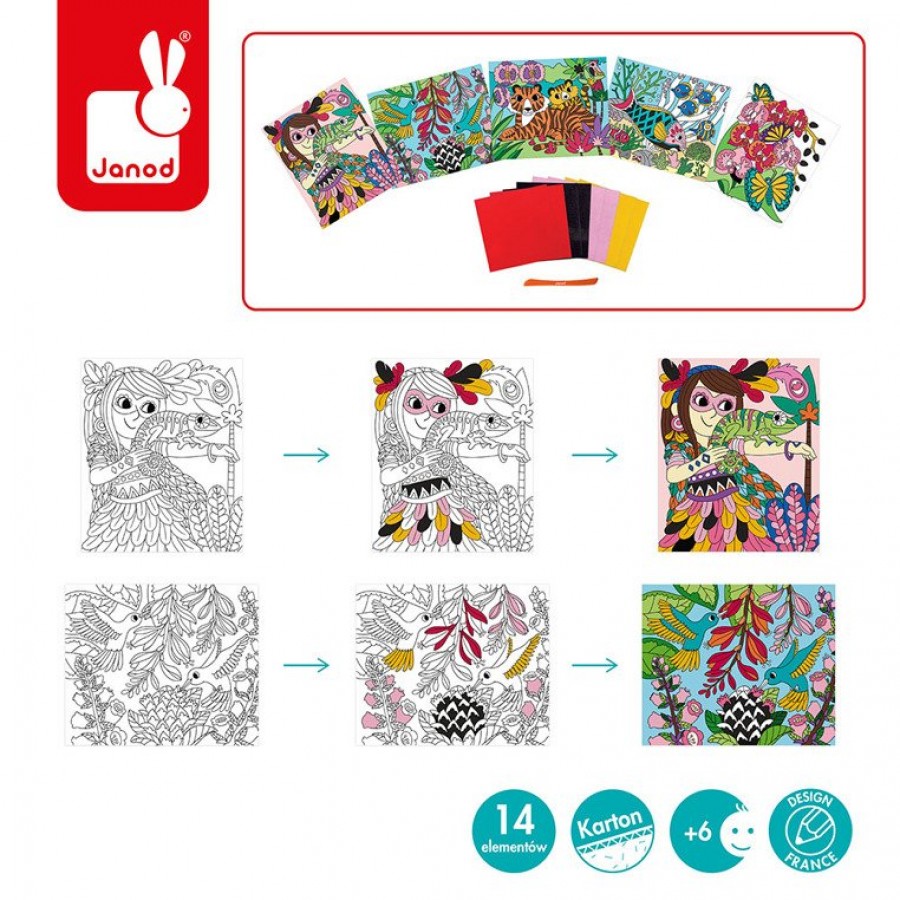 Janod - Zestaw kreatywny Aksamitne karty Tropikalna dżungla - Esy Floresy 