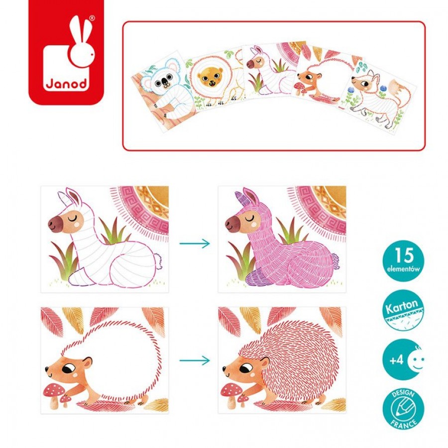 Janod - Zestaw kreatywny Kreseczki Zwierzęta - Esy Floresy 