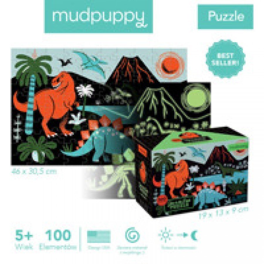 Mudpuppy - Puzzle świecące w ciemności Dinozaury 100 elementów 5+ - Esy Floresy 