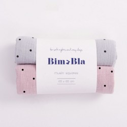 Bim Bla - Zestaw pieluszek muślinowych w kropeczki Szaro-Różowy  | Esy Floresy