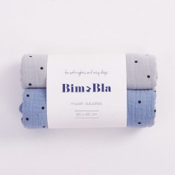 Bim Bla - Zestaw pieluszek muślinowych w kropeczki Szaro-Niebieski | Esy Floresy