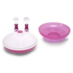 Childhome - Zestaw obiadowy 3 el. z miseczką termiczną White/Fuchsia | Esy Floresy